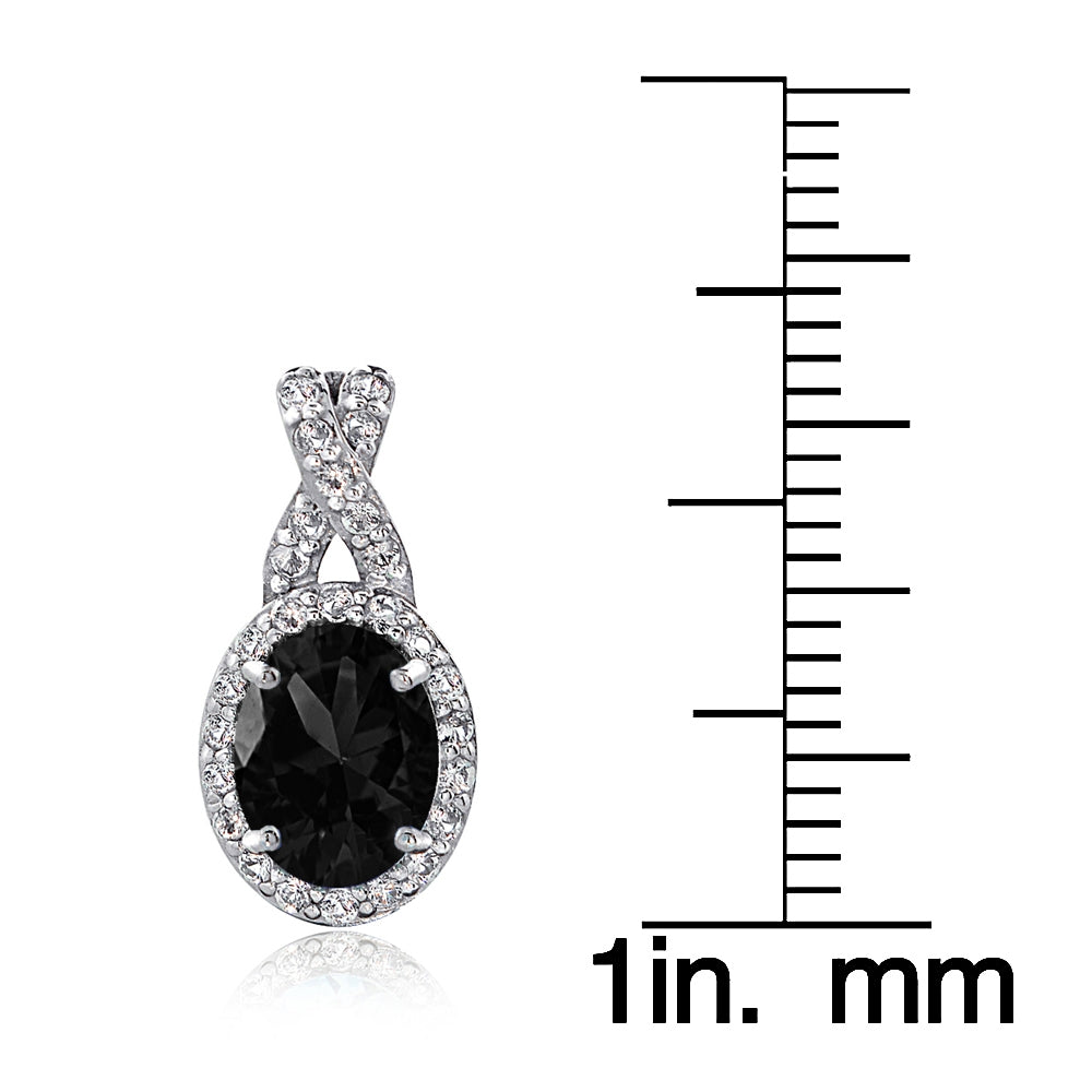 Sterling Silver Black Sapphire & White Topaz X and Oval Drop Earrings-4