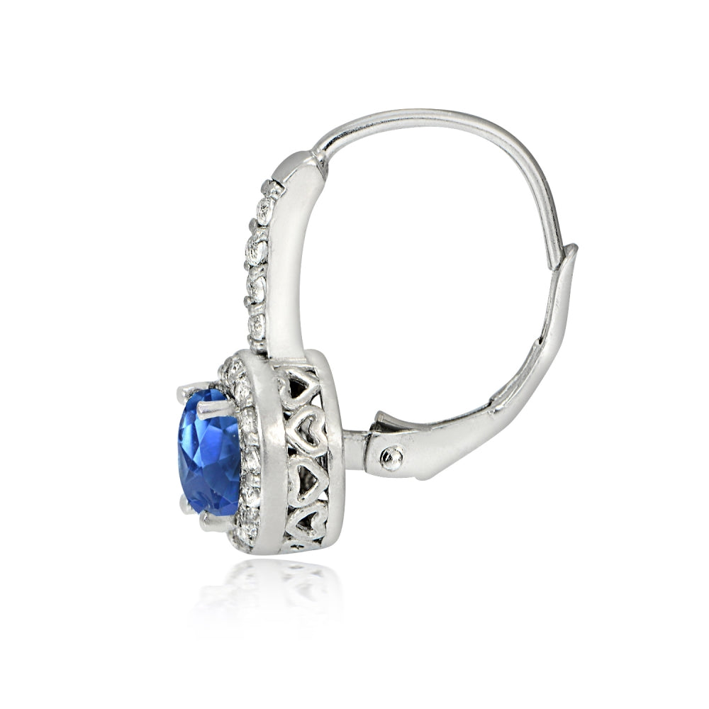 Sterling Silver Genuine Kyanite and White Topaz Round Leverback Earrings-2