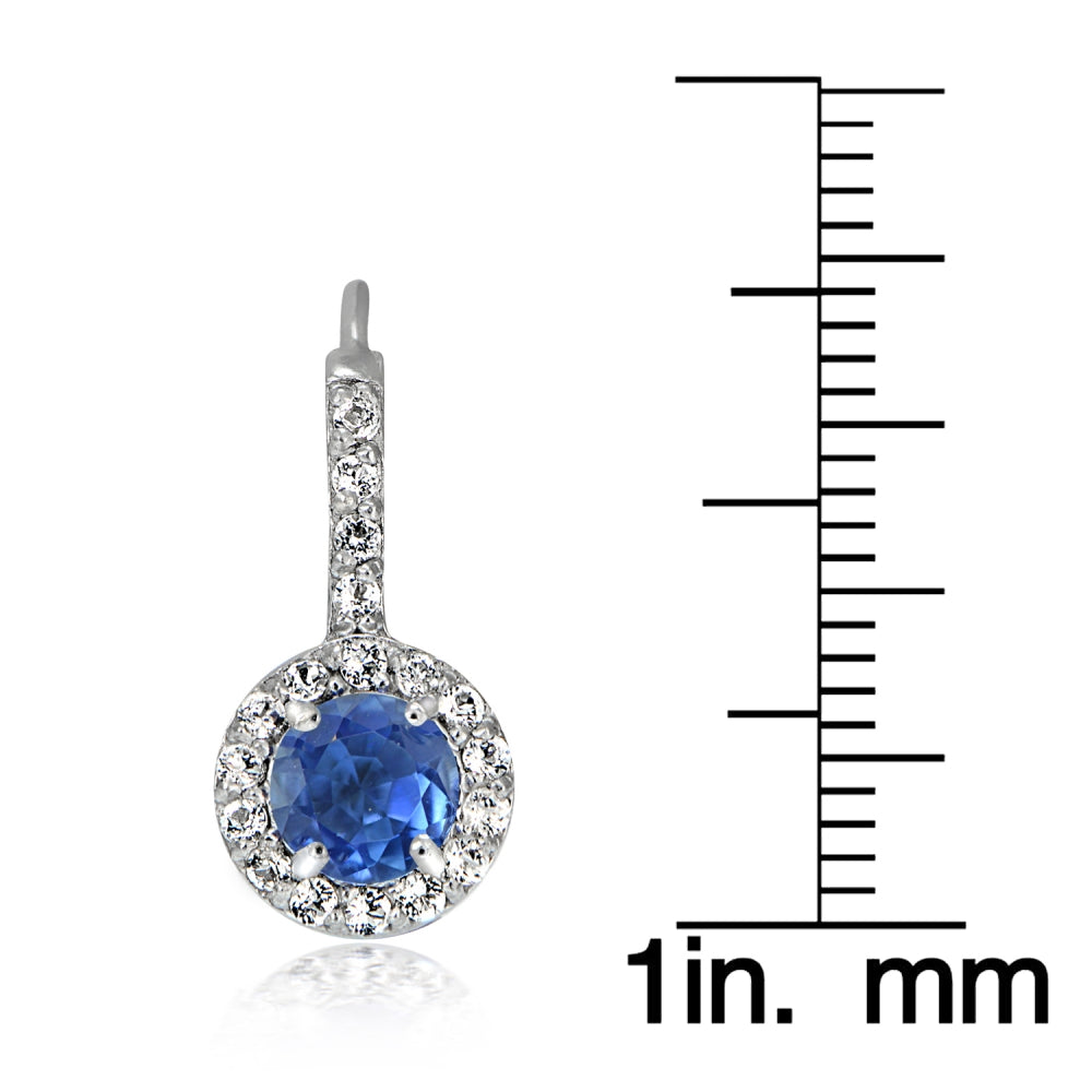 Sterling Silver Genuine Kyanite and White Topaz Round Leverback Earrings-3