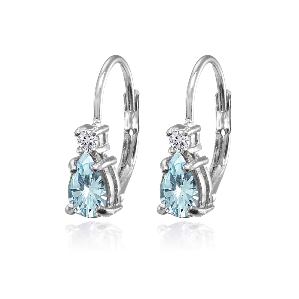 Sterling Silver Blue and White Topaz Dainty Teardrop Huggie Leverback Earrings-2