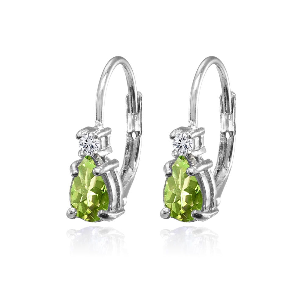 Sterling Silver Peridot and White Topaz Dainty Teardrop Huggie Leverback Earrings-2