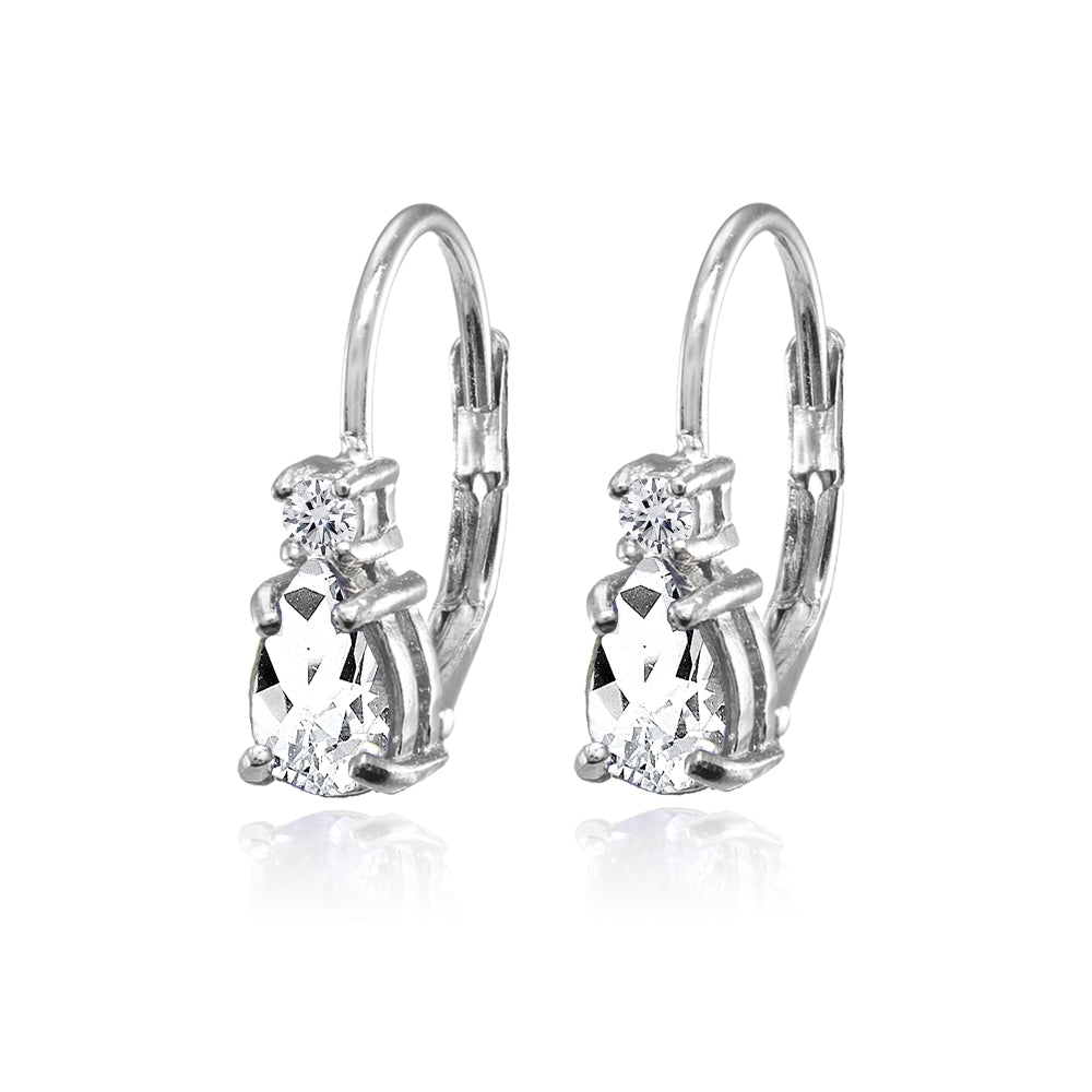 Sterling Silver White Topaz Dainty Teardrop Huggie Leverback Earrings-2