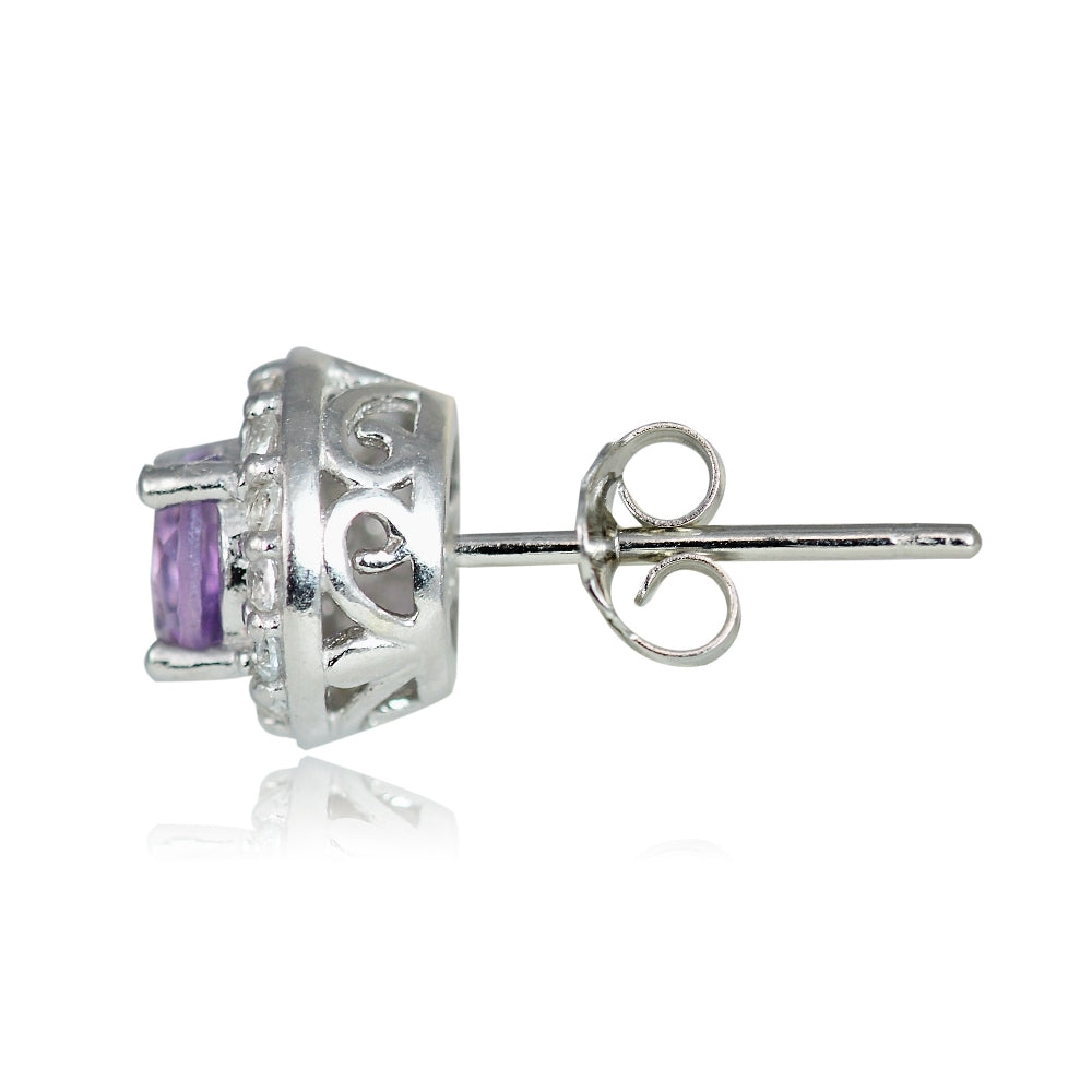 Sterling Silver 0.55ct Amethyst & White Topaz 4mm Halo Stud Earrings-3