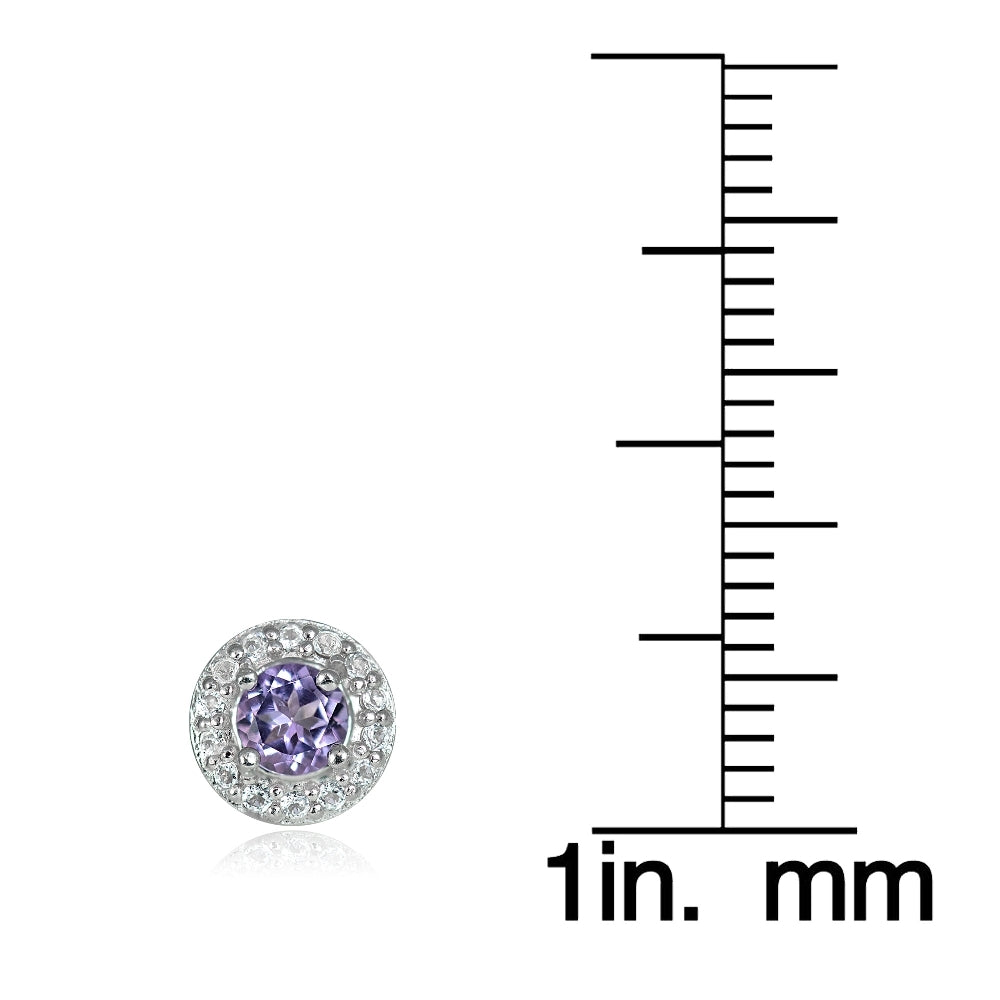 Sterling Silver 0.55ct Amethyst & White Topaz 4mm Halo Stud Earrings-4