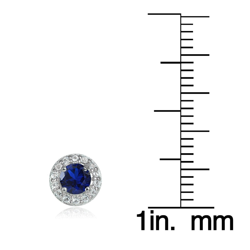 Sterling Silver 0.75ct Created Blue Sapphire & White Topaz 4mm Halo Stud Earrings-4