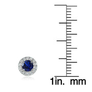 Sterling Silver 0.75ct Created Blue Sapphire & White Topaz 4mm Halo Stud Earrings