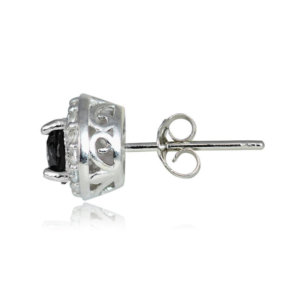 Sterling Silver 0.75ct Black Spinel & White Topaz 4mm Halo Stud Earrings-3
