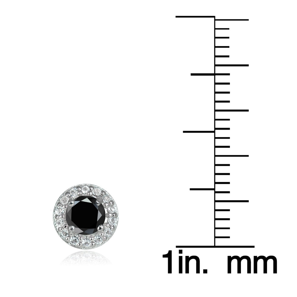 Sterling Silver 0.75ct Black Spinel & White Topaz 4mm Halo Stud Earrings-4