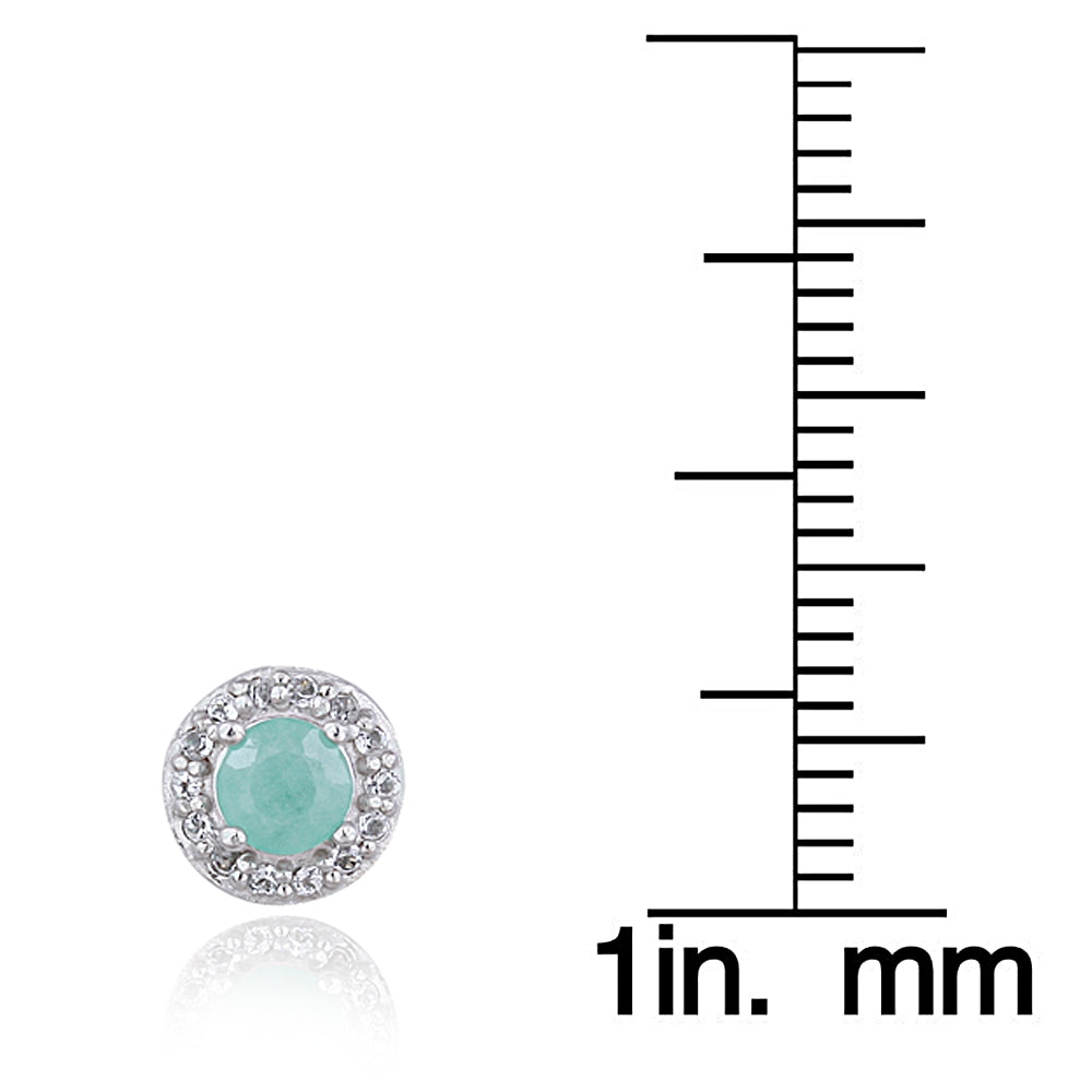 Sterling Silver 0.80ct Emerald & White Topaz Halo Stud Earrings-2