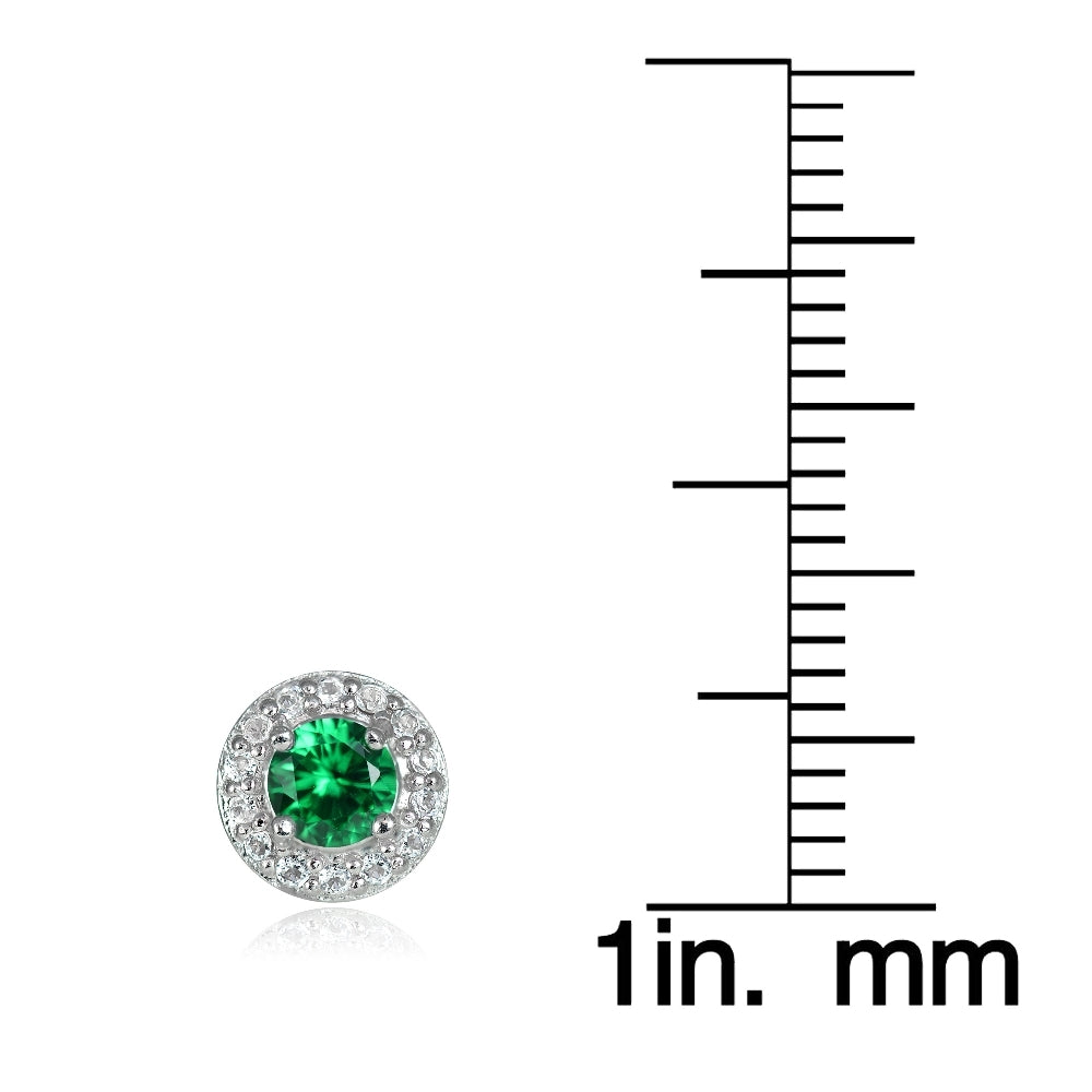Sterling Silver 0.35ct Created Emerald & White Topaz 4mm Halo Stud Earrings-4