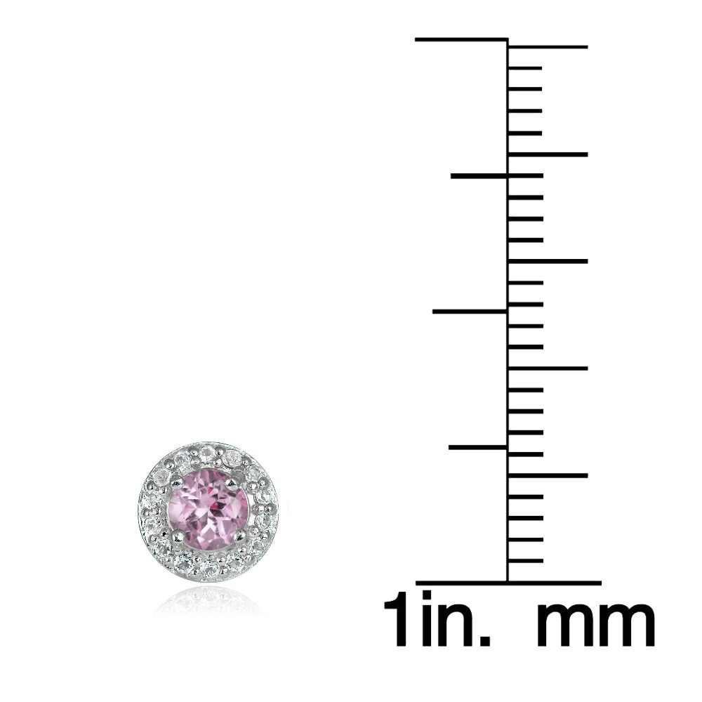 Sterling Silver 0.70ct Pink Topaz & White Topaz 4mm Halo Stud Earrings-4