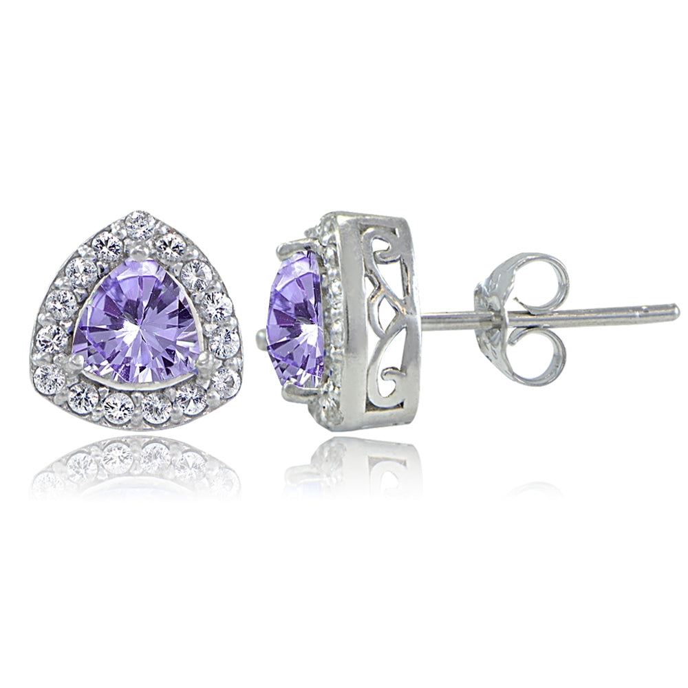 Sterling Silver Amethyst & White Topaz Trillion-Cut Stud Earrings