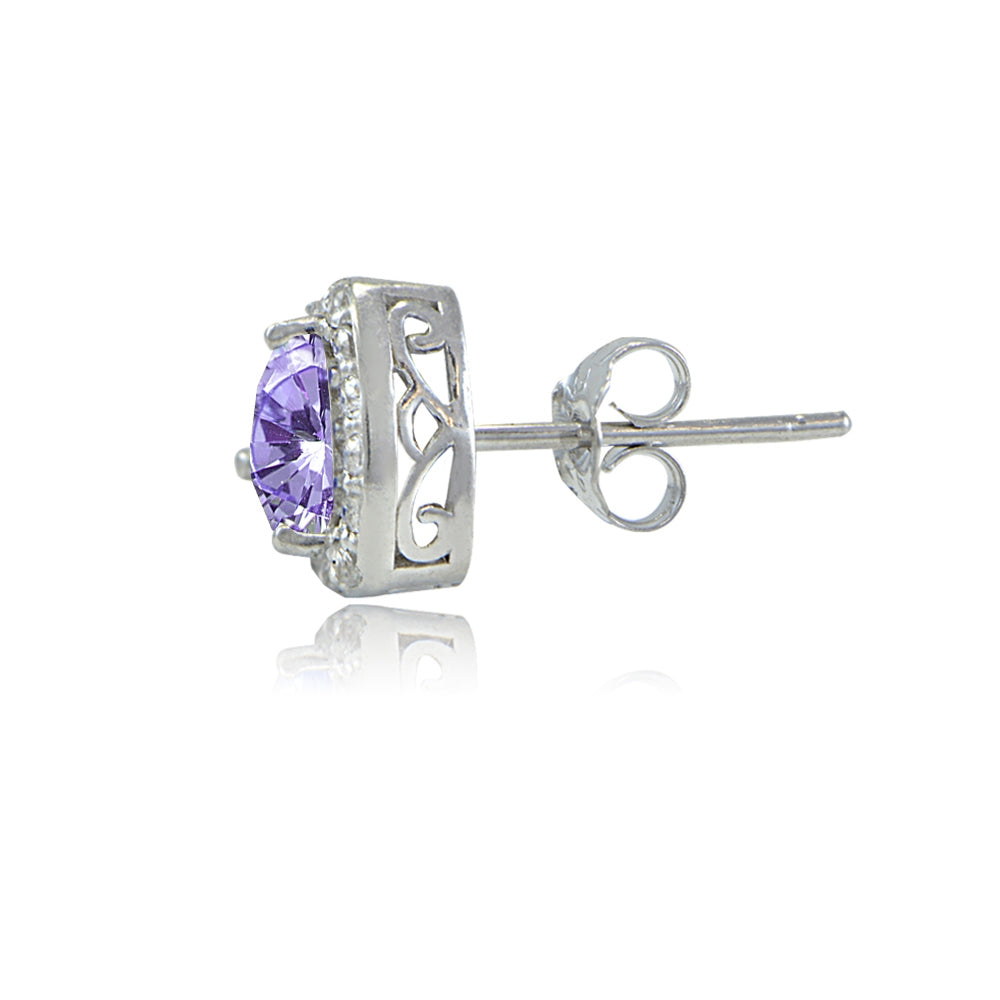 Sterling Silver Amethyst & White Topaz Trillion-Cut Stud Earrings-2
