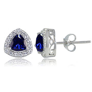 Sterling Silver Created Sapphire & White Topaz Trillion-Cut Stud Earrings