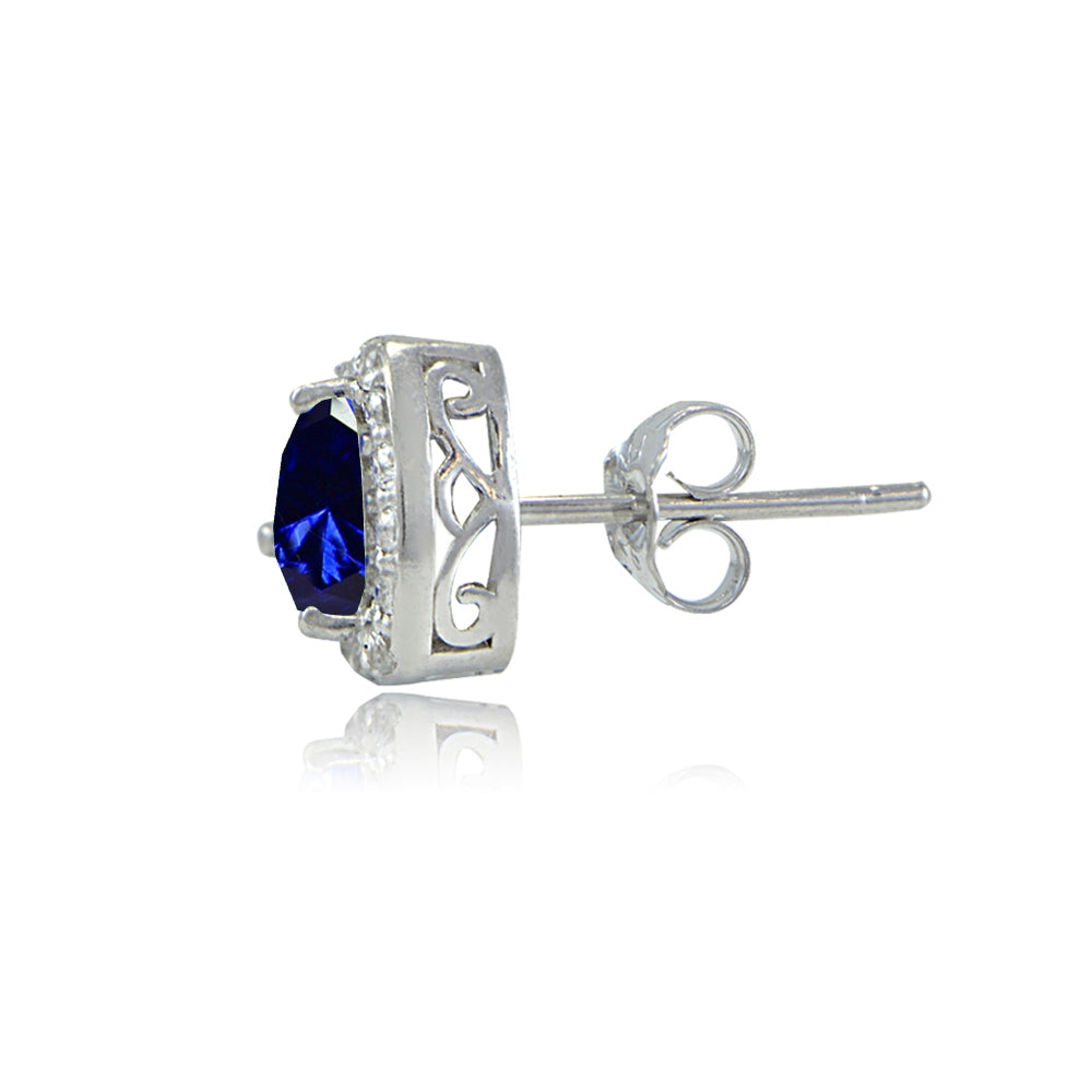 Sterling Silver Created Sapphire & White Topaz Trillion-Cut Stud Earrings-2