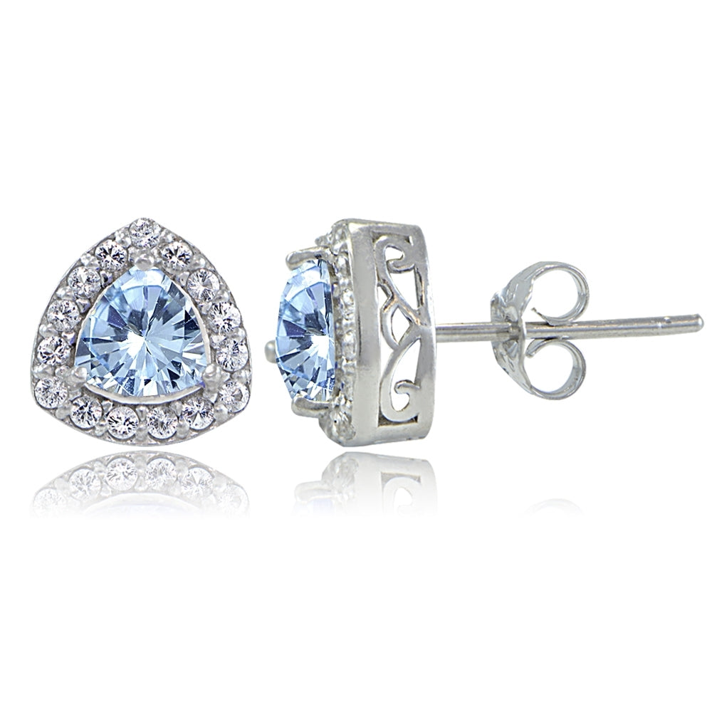 Sterling Silver Blue Topaz & White Topaz Trillion-Cut Stud Earrings