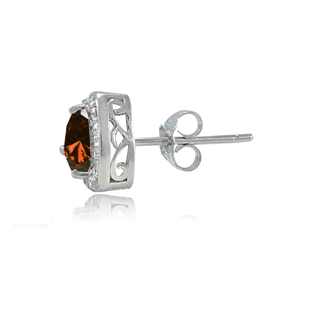 Sterling Silver Garnet & White Topaz Trillion-Cut Stud Earrings-2