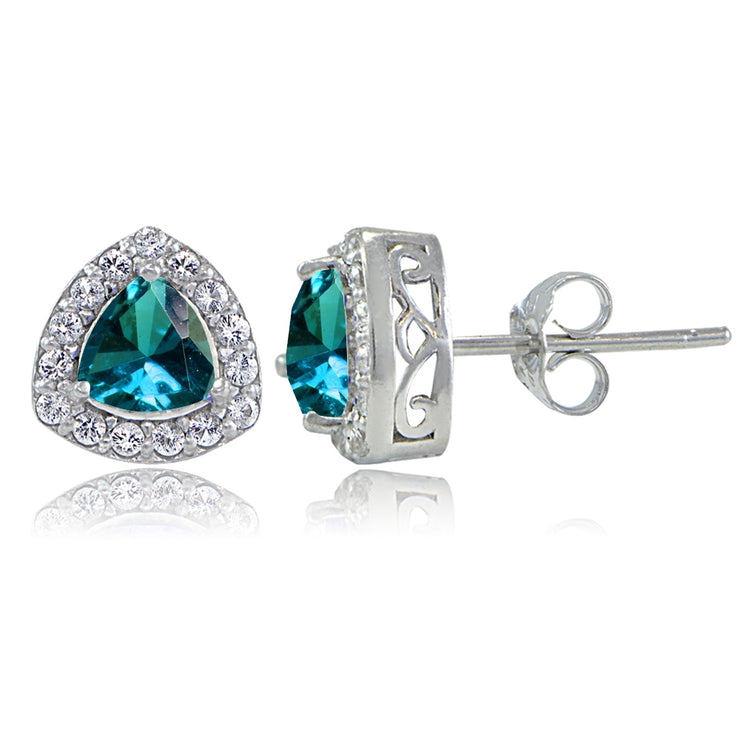 Sterling Silver London Blue Topaz & White Topaz Trillion-Cut Stud Earrings