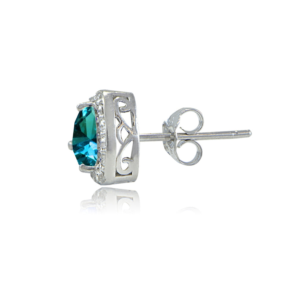 Sterling Silver London Blue Topaz & White Topaz Trillion-Cut Stud Earrings-2