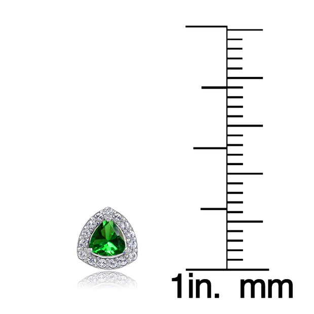 Sterling Silver Created Emerald & White Topaz Trillion-Cut Stud Earrings