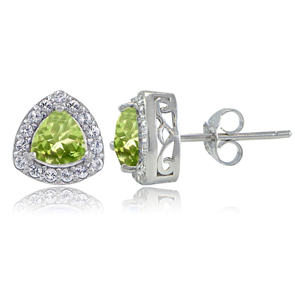 Sterling Silver Peridot & White Topaz Trillion-Cut Stud Earrings
