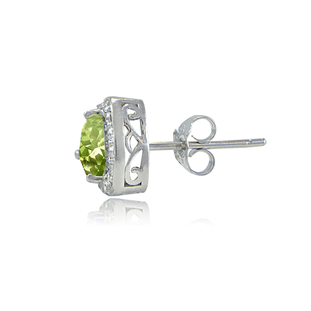 Sterling Silver Peridot & White Topaz Trillion-Cut Stud Earrings-2