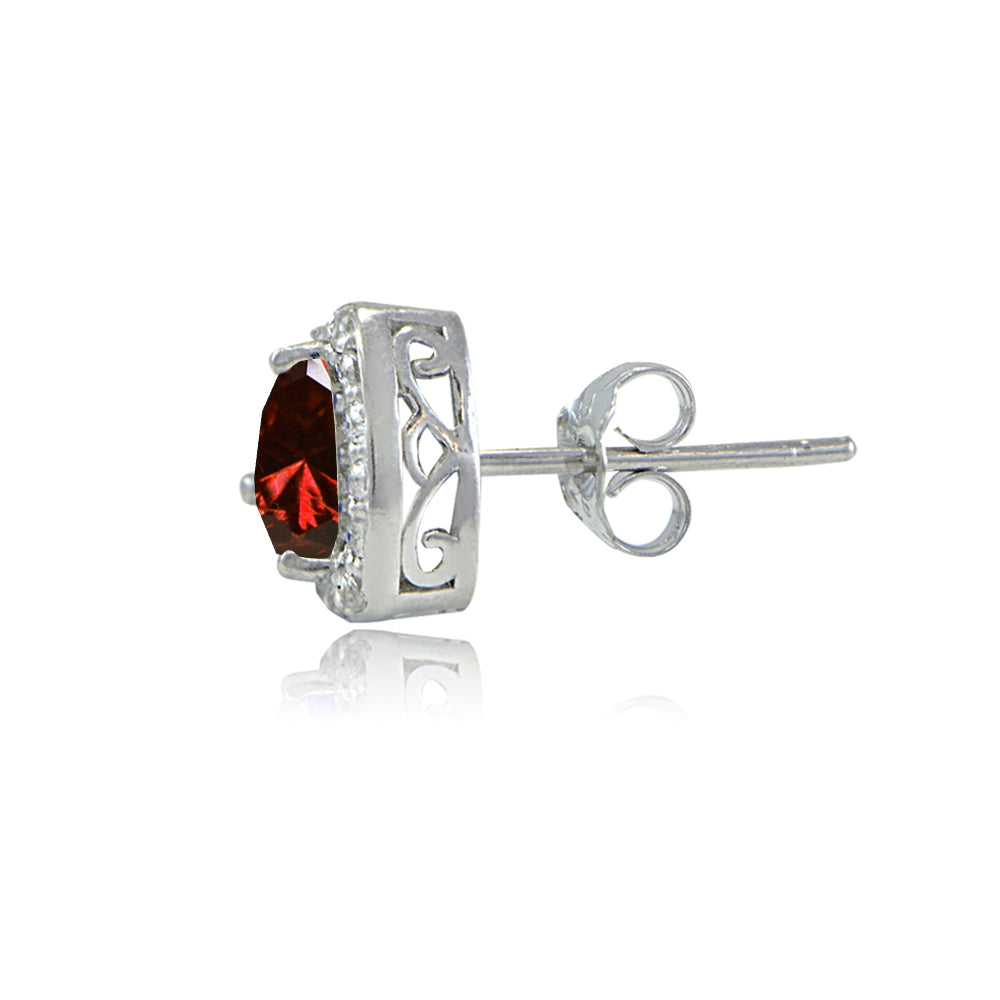 Sterling Silver Created Ruby & White Topaz Trillion-Cut Stud Earrings-2