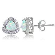 Sterling Silver Created Opal & White Topaz Trillion-Cut Stud Earrings