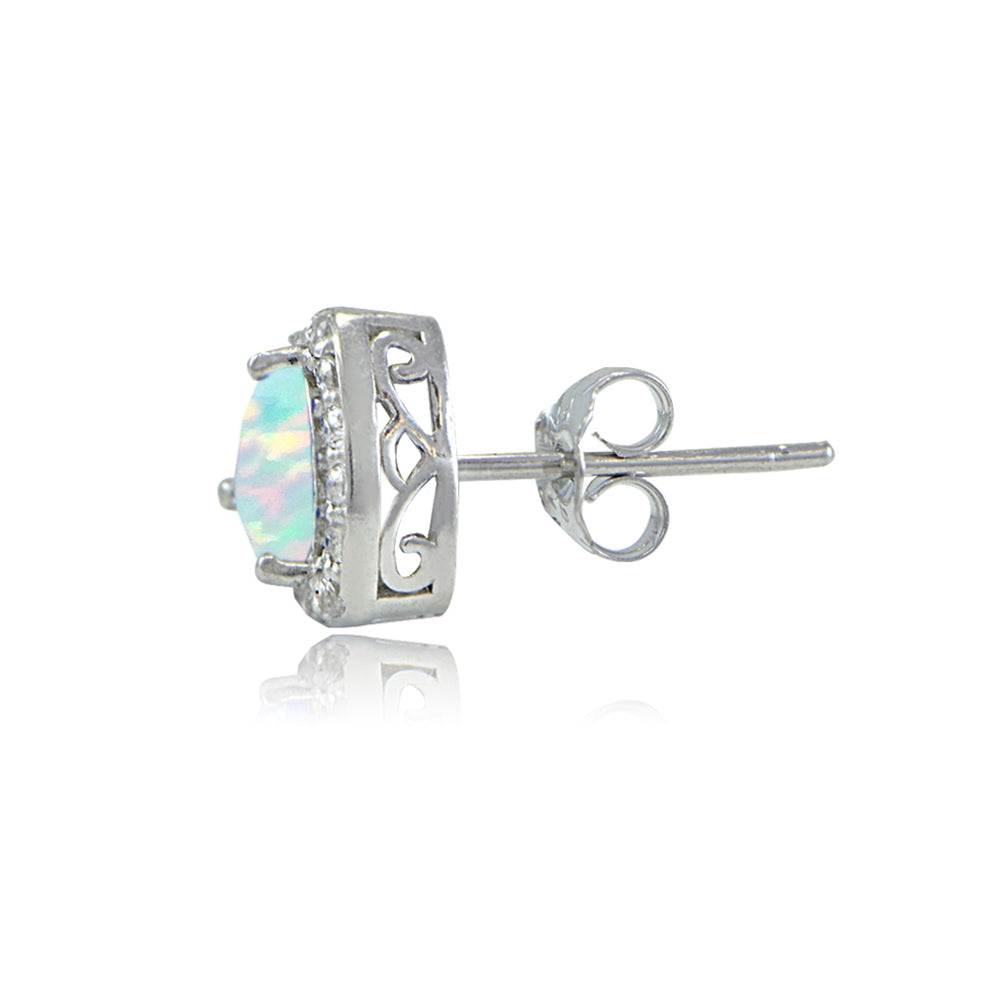 Sterling Silver Created Opal & White Topaz Trillion-Cut Stud Earrings-2