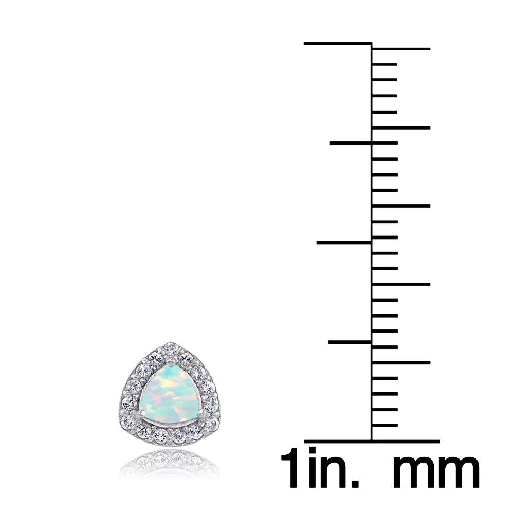 Sterling Silver Created Opal & White Topaz Trillion-Cut Stud Earrings-3