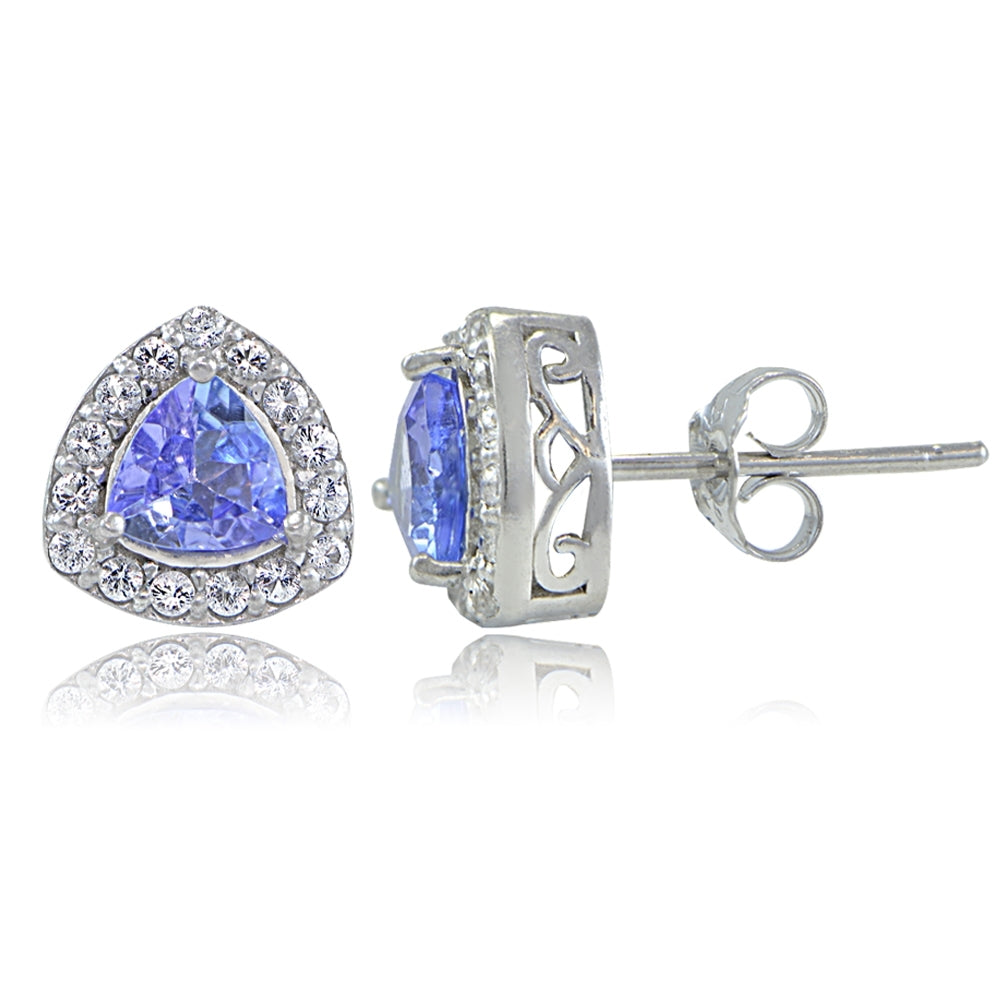 Sterling Silver Tanzanite & White Topaz Trillion-Cut Stud Earrings