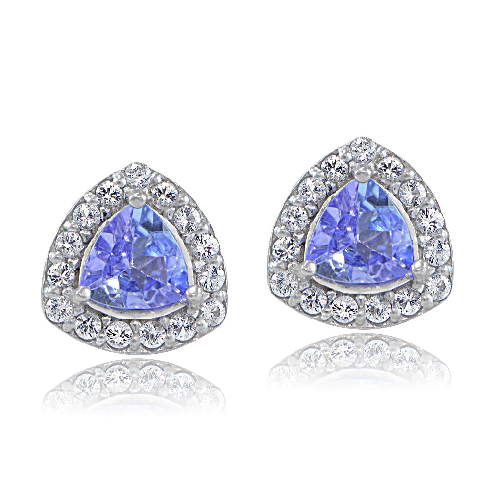 Sterling Silver Tanzanite & White Topaz Trillion-Cut Stud Earrings-2