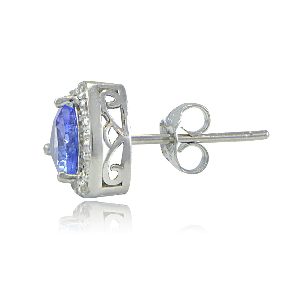 Sterling Silver Tanzanite & White Topaz Trillion-Cut Stud Earrings-3