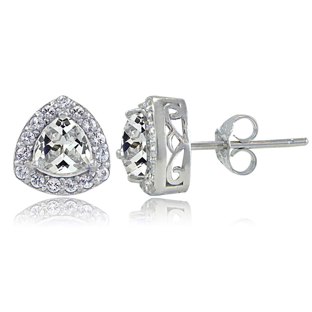 Sterling Silver Cubic Zirconia Trillion-Cut Stud Earrings
