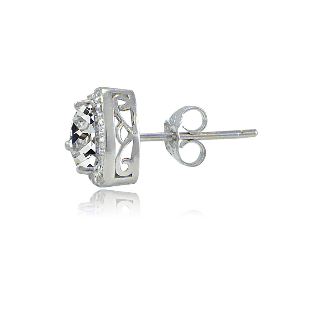 Sterling Silver Cubic Zirconia Trillion-Cut Stud Earrings-2