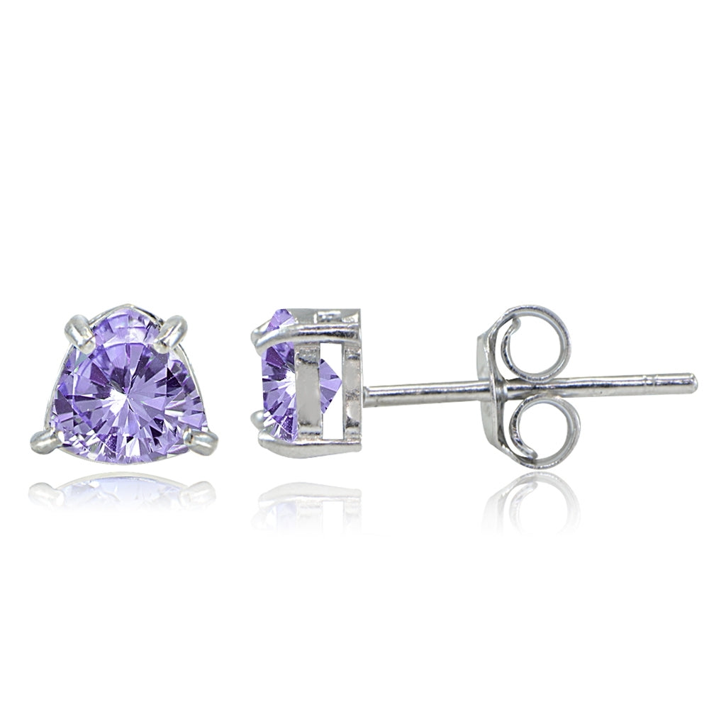 Sterling Silver Amethyst Trillion-Cut Stud Earrings