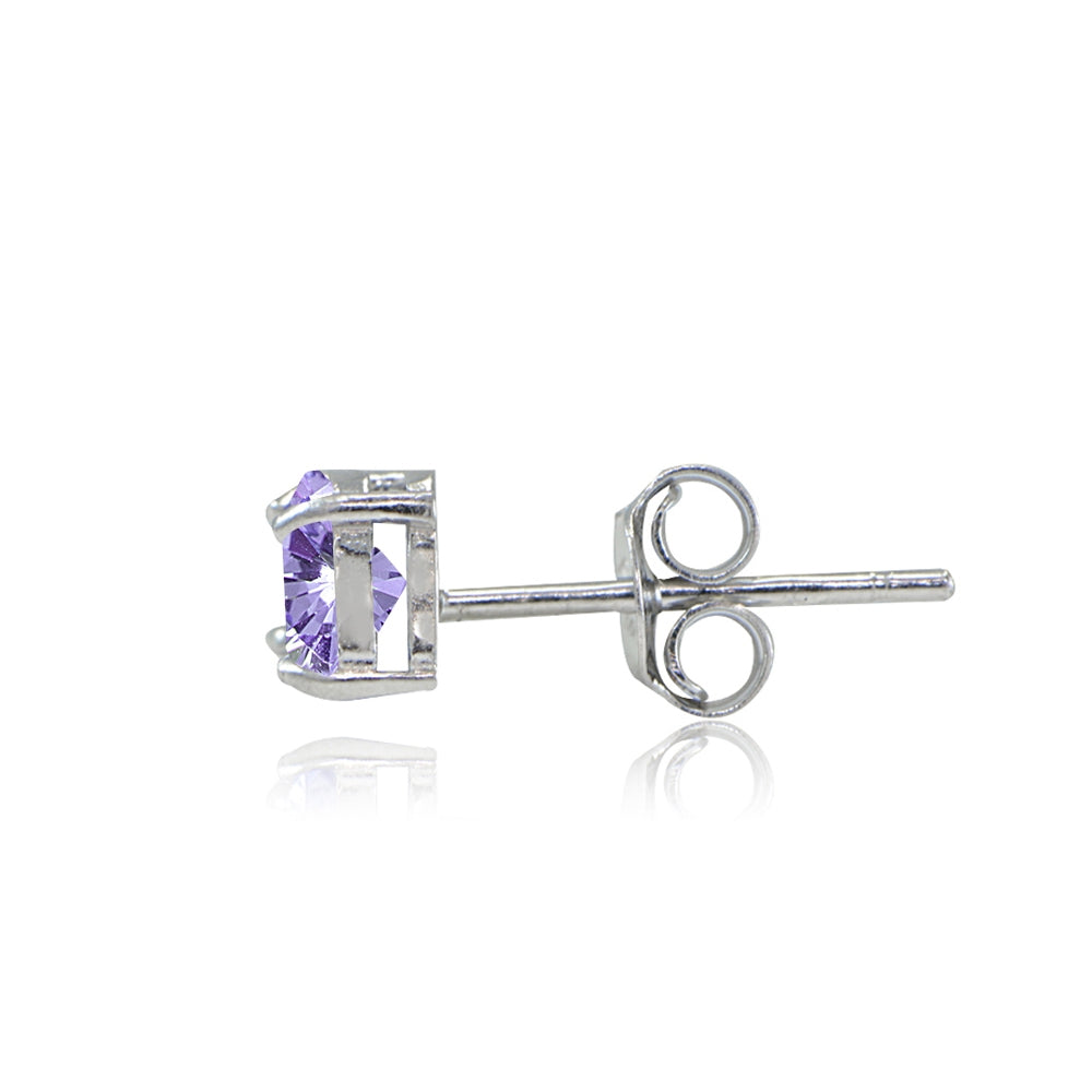 Sterling Silver Amethyst Trillion-Cut Stud Earrings-2