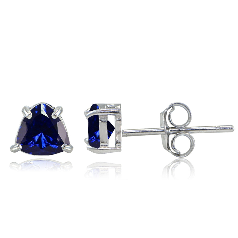 Sterling Silver Created Sapphire Trillion-Cut Stud Earrings