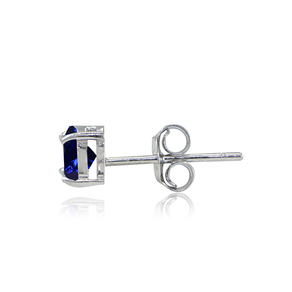 Sterling Silver Created Sapphire Trillion-Cut Stud Earrings-2