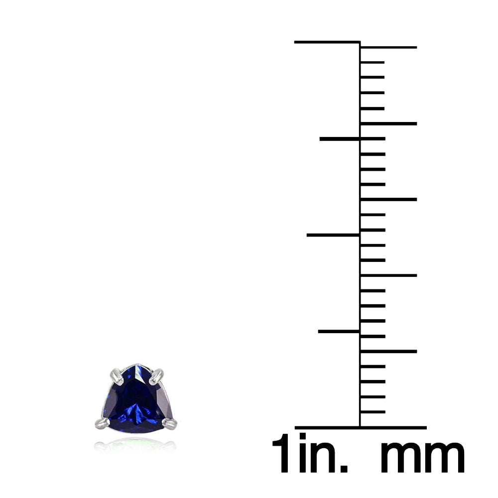 Sterling Silver Created Sapphire Trillion-Cut Stud Earrings-3