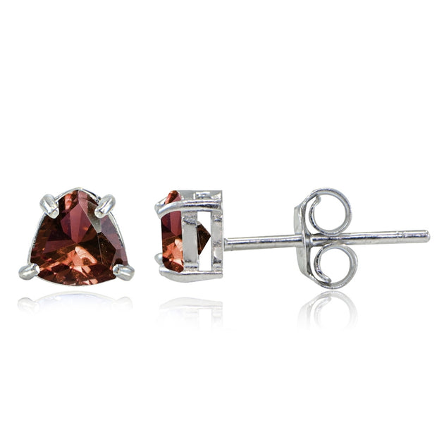 Sterling Silver Garnet Trillion-Cut Stud Earrings