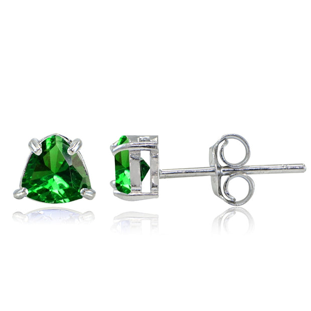 Sterling Silver Created Emerald Trillion-Cut Stud Earrings