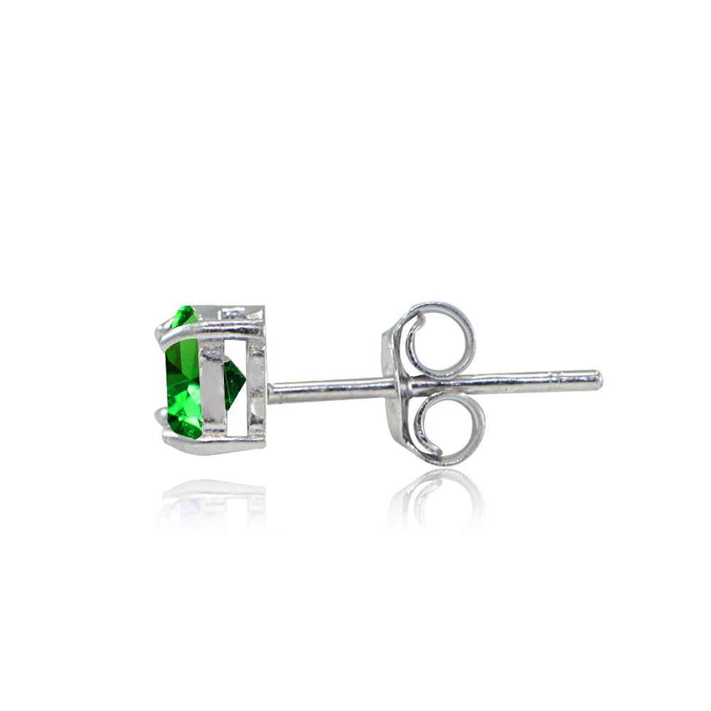 Sterling Silver Created Emerald Trillion-Cut Stud Earrings-2