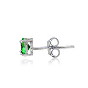 Sterling Silver Created Emerald Trillion-Cut Stud Earrings