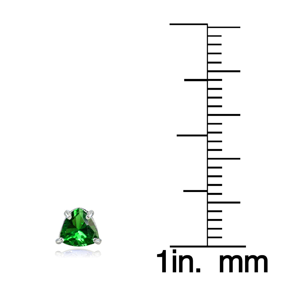 Sterling Silver Created Emerald Trillion-Cut Stud Earrings-3