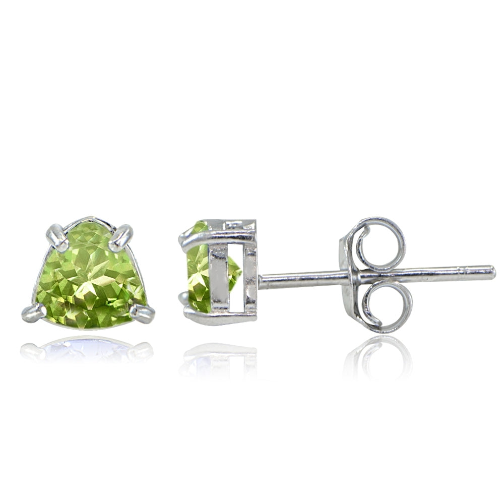 Sterling Silver Peridot Trillion-Cut Stud Earrings