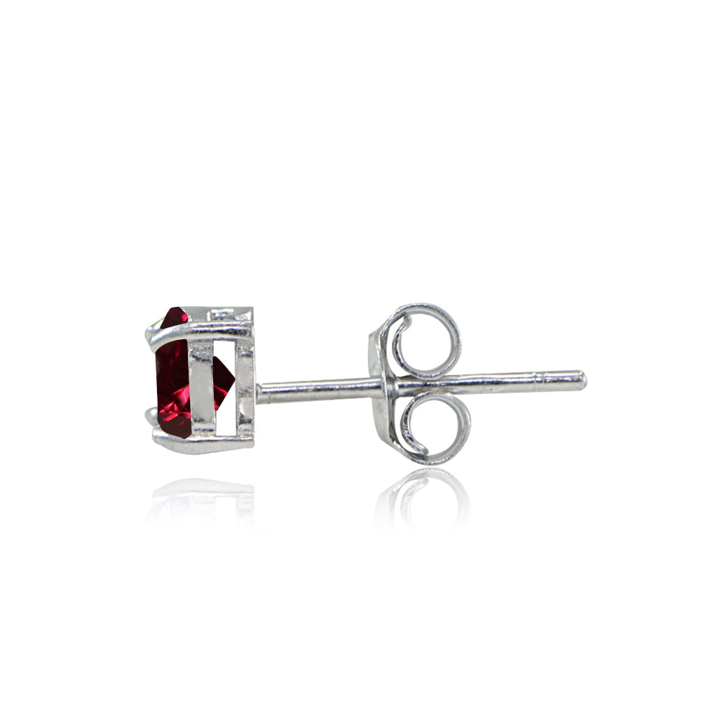 Sterling Silver Created Ruby Trillion-Cut Stud Earrings-2