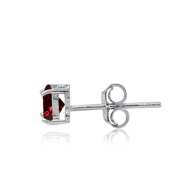 Sterling Silver Created Ruby Trillion-Cut Stud Earrings