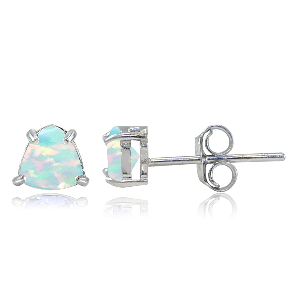 Sterling Silver Created Opal Trillion-Cut Stud Earrings