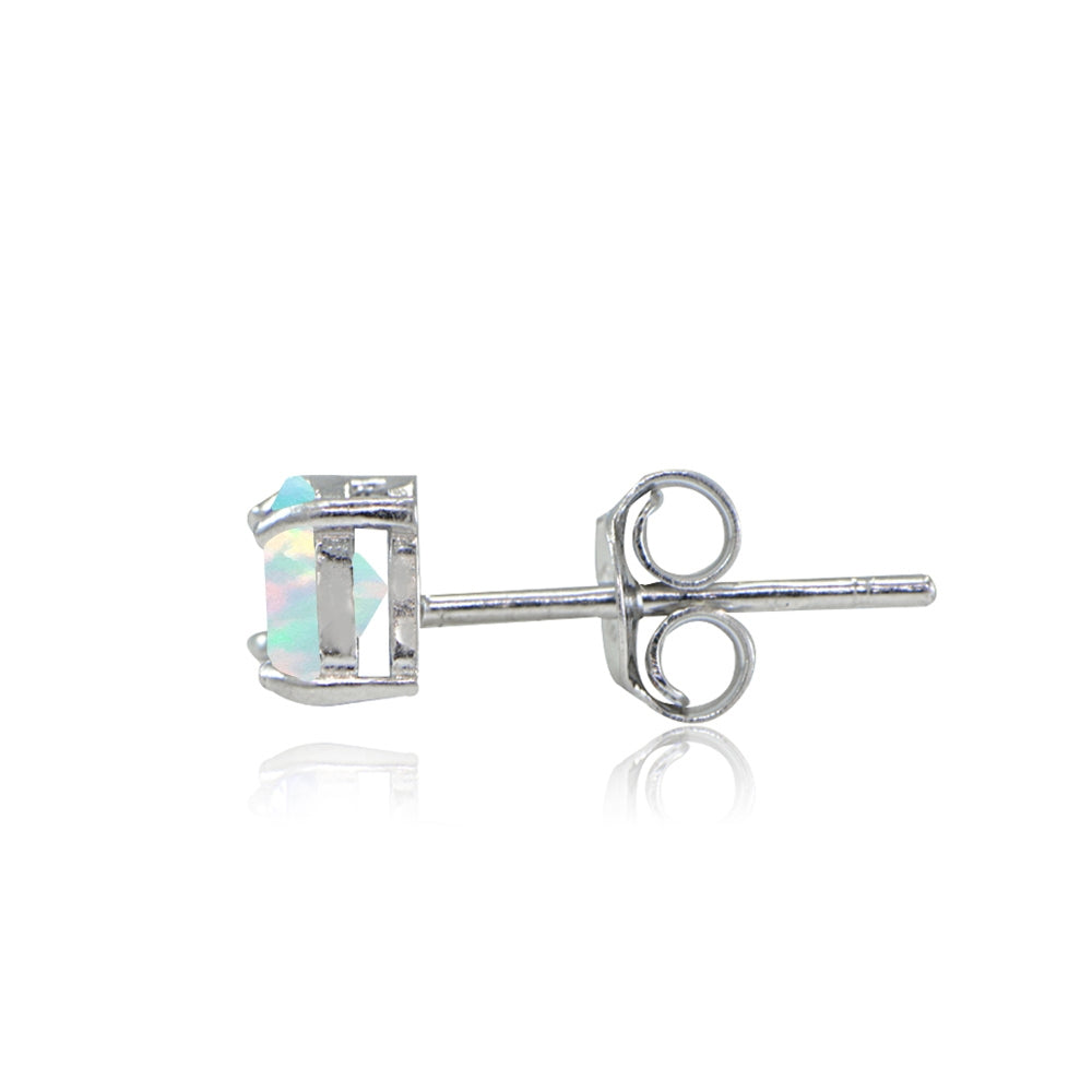 Sterling Silver Created Opal Trillion-Cut Stud Earrings-2